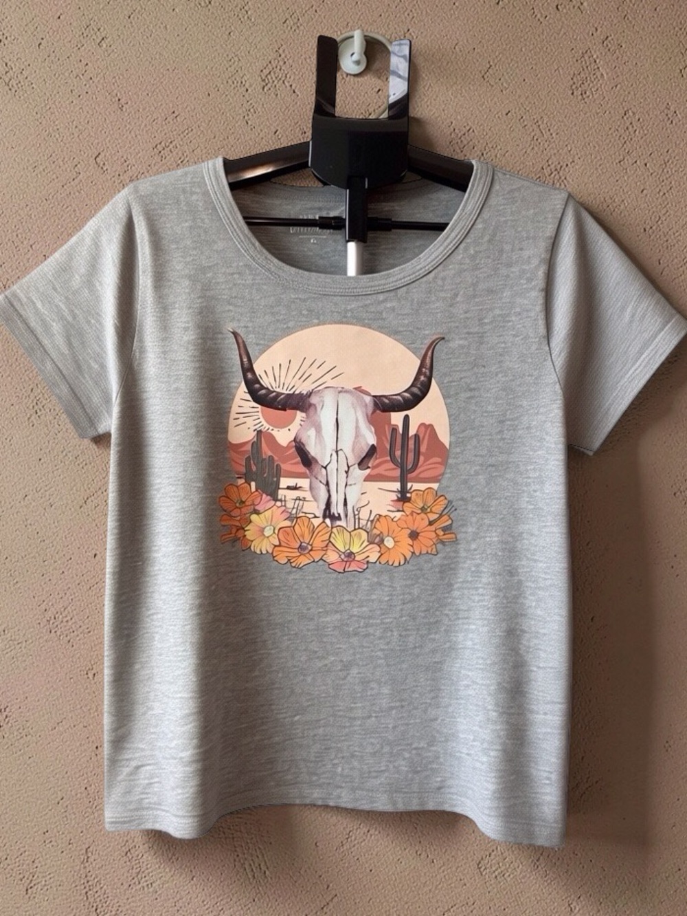 Upcycled J.Crew Western Desert Cow Skull Graphic Tee Women’s XL